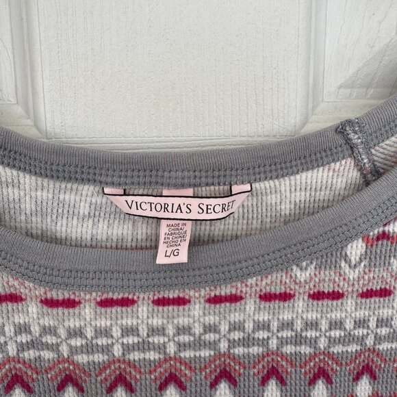 EUC Victoria’s Secret Thermal Top Fair Isle Gray, Pink, and White Color, Size L - Picture 8 of 9